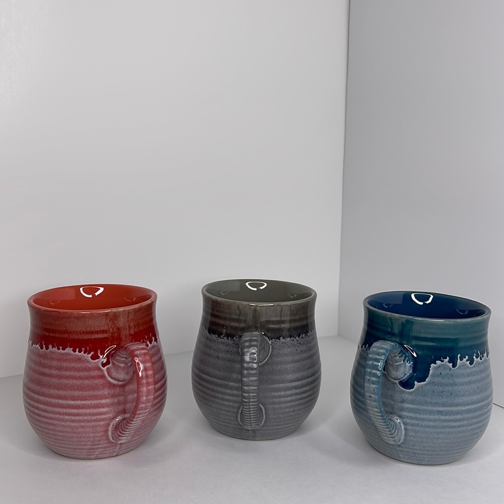 Madison Studio Glazed Ombre Blue Green Dip Dye Coffee Mug ( 3 pc Set )